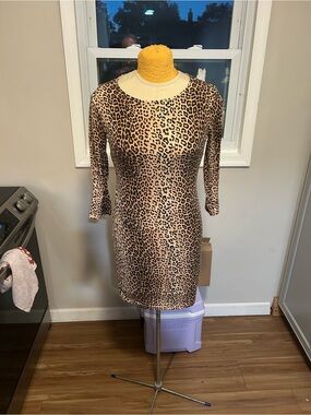 Forever 21 Leopard Print Long Sleeve Bodycon Dress Tan & Black Size Medium